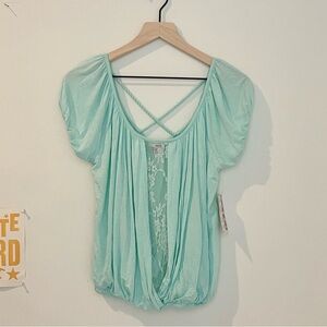 NWT Vintage‎ BONGO Y2K Milkmaid Sheer Lace Crochet Peasant 90s Boho Top Large